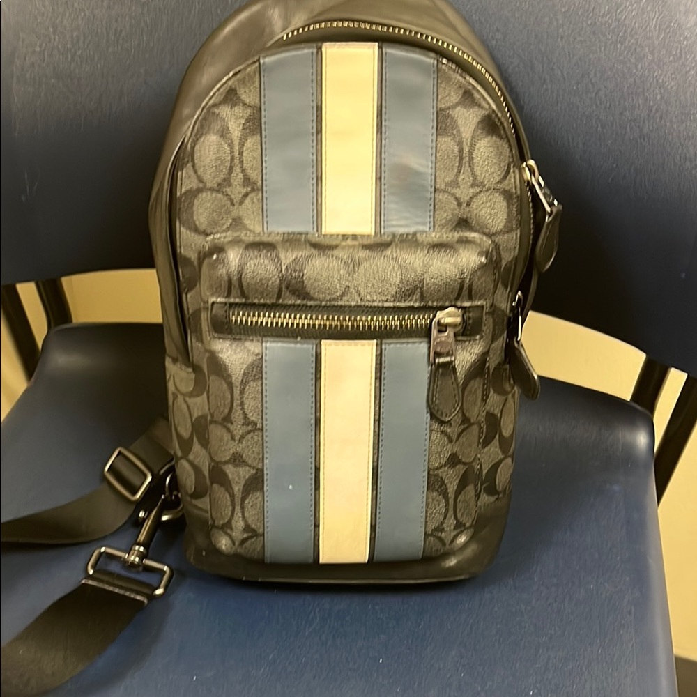 Coach Men's Gray and Blue Crossbody Bag